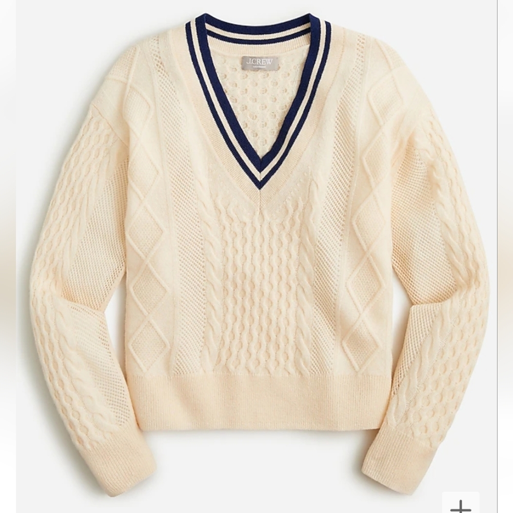 J Crew 100% Cashmere Pointelle Cricket Sweater